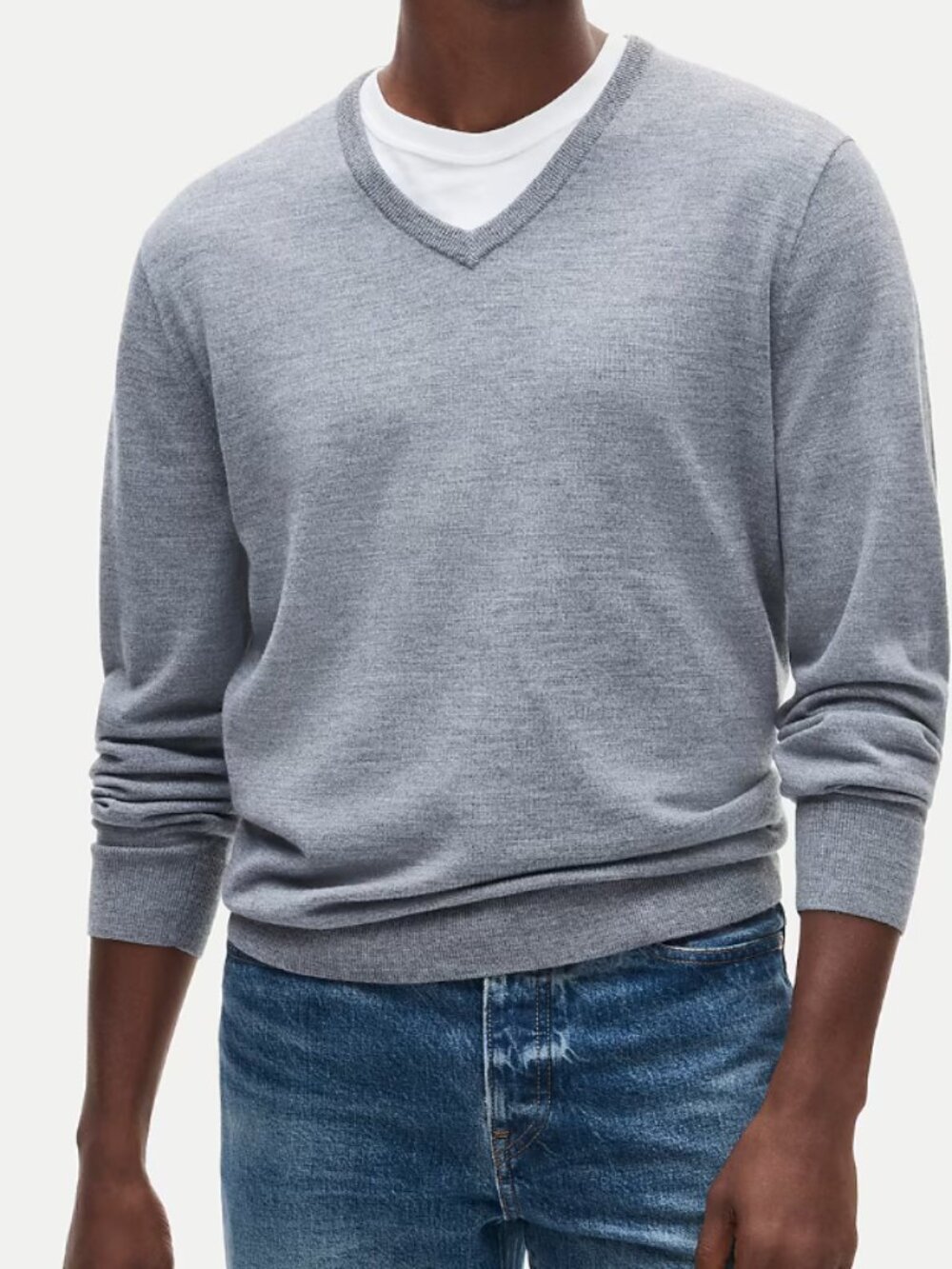 J Crew 65% Cotton Grey Sweater Size L men's Long Sleeve V Neck Pullover